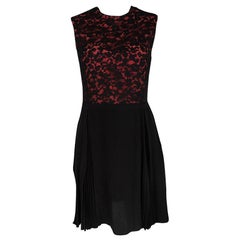 Miu Miu Black and Orange Floral Lace Pleat Detail Dress S