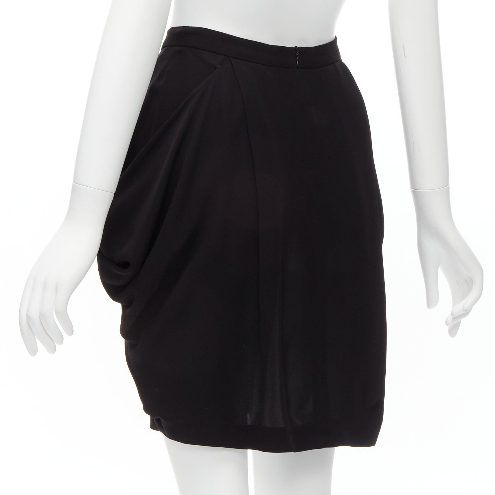 Women's MIU MIU black asymmetric draped high waisted mini tulip skirt IT38 XS For Sale
