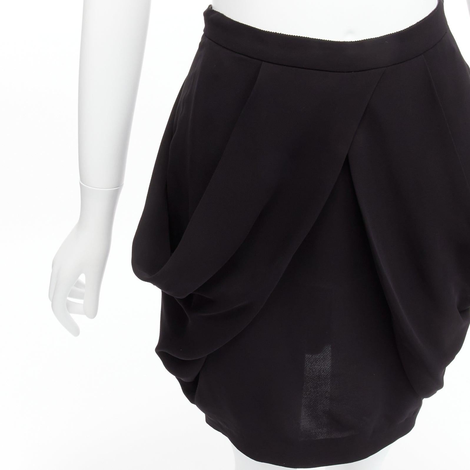MIU MIU black asymmetric draped high waisted mini tulip skirt IT38 XS For Sale 2