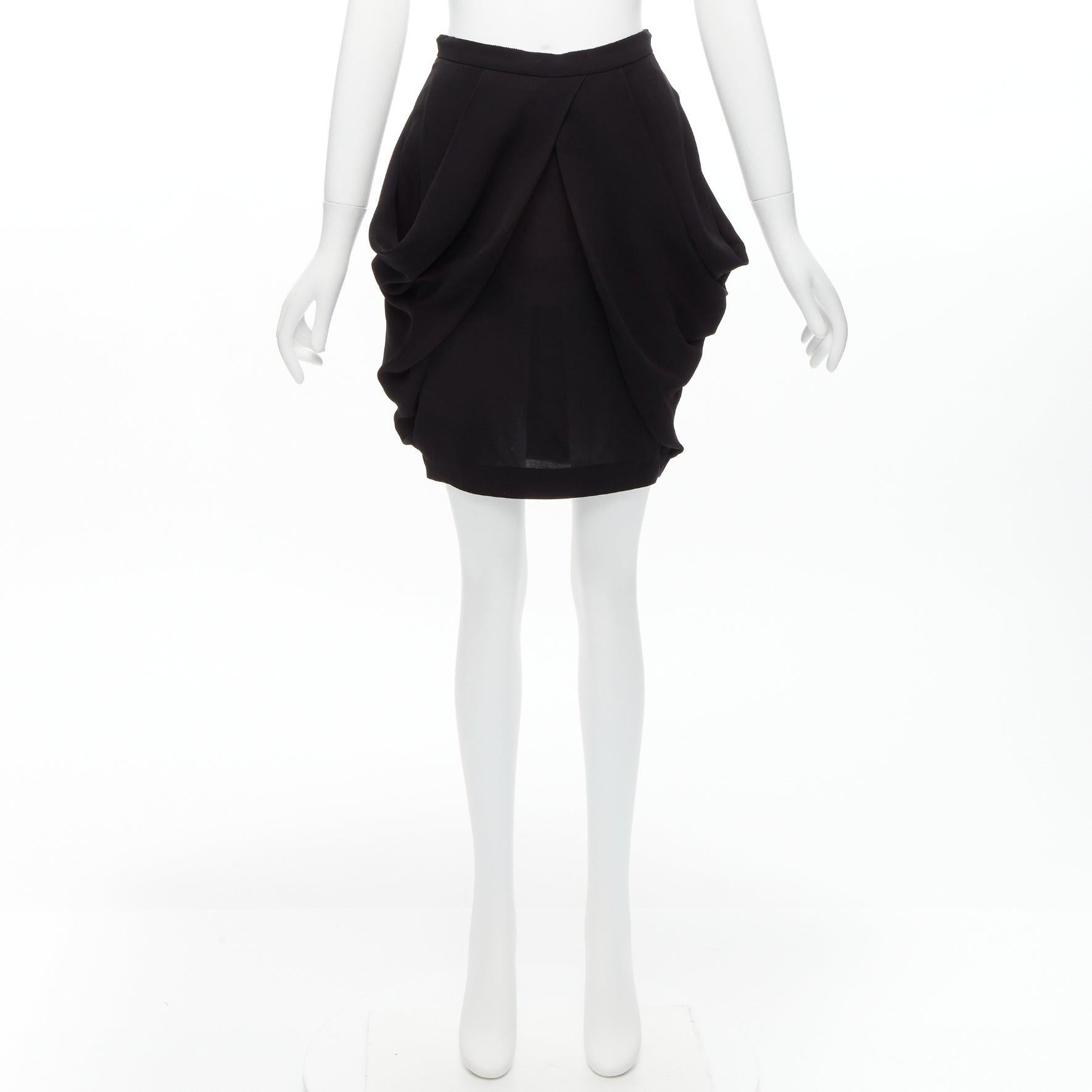 MIU MIU black asymmetric draped high waisted mini tulip skirt IT38 XS For Sale 4