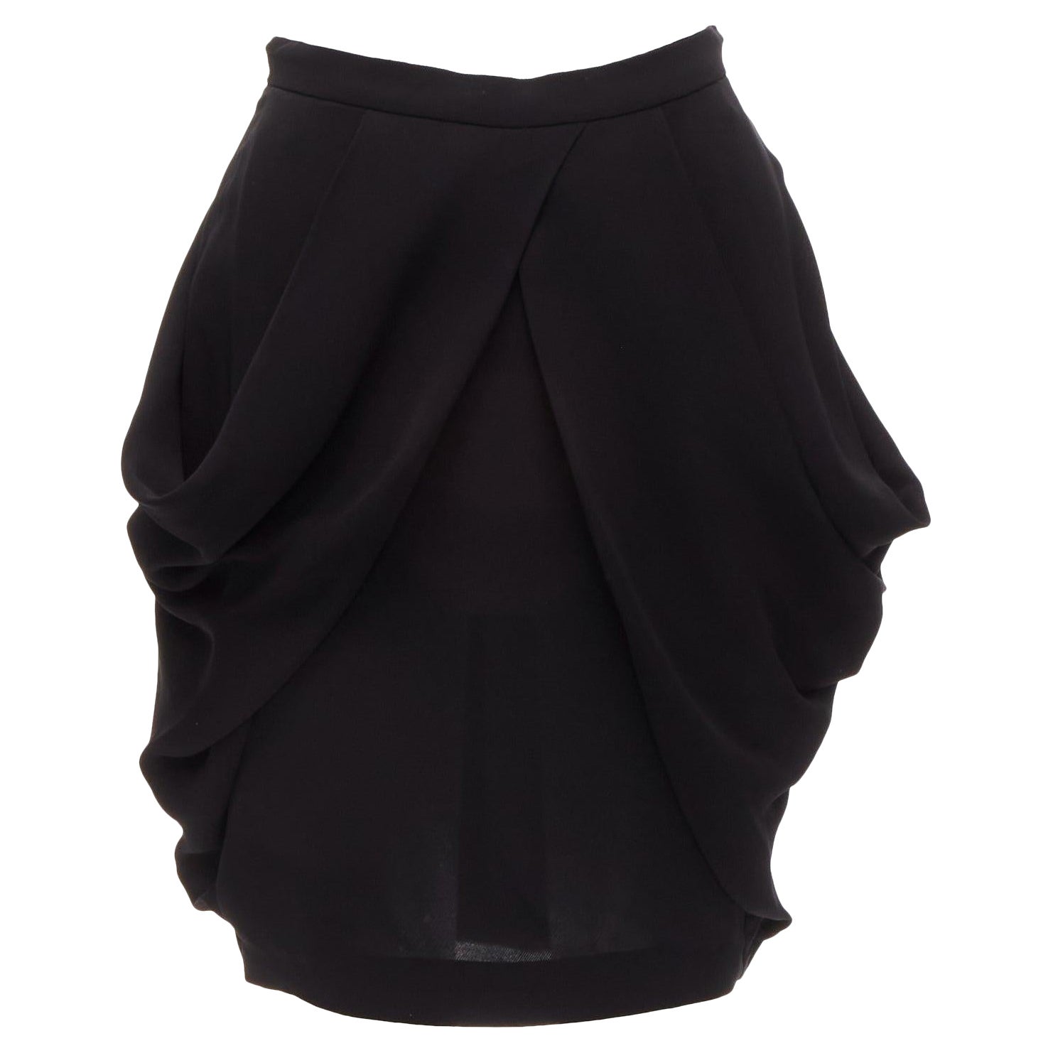 MIU MIU black asymmetric draped high waisted mini tulip skirt IT38 XS For Sale
