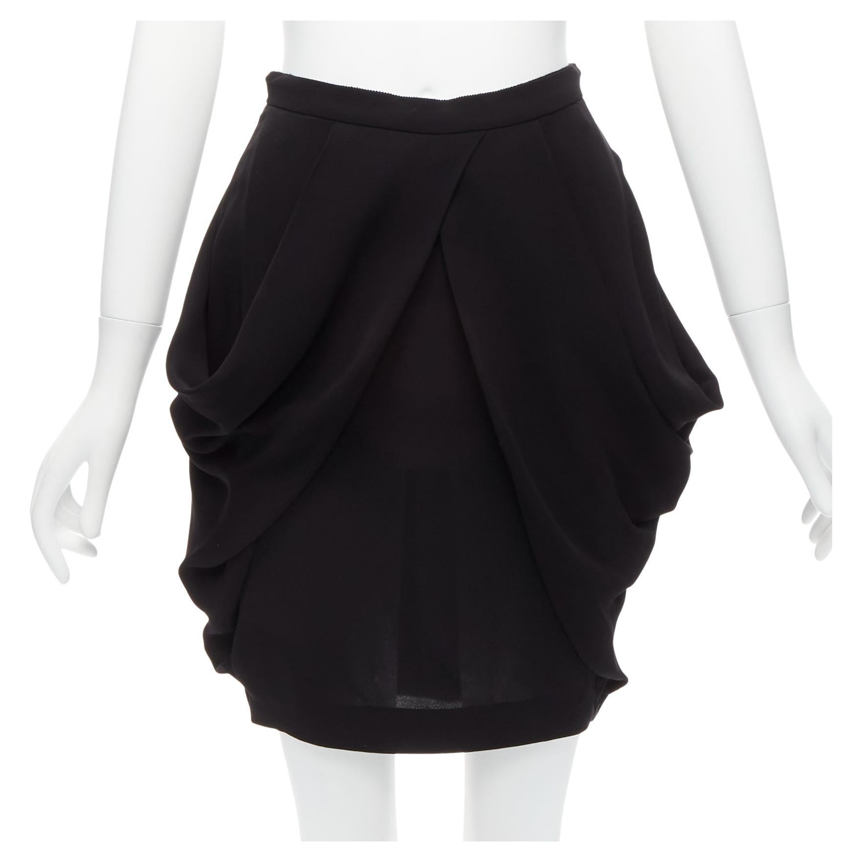 MIU MIU black asymmetric draped high waisted mini tulip skirt IT38 XS For Sale