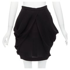 MIU MIU black asymmetric draped high waisted mini tulip skirt IT38 XS