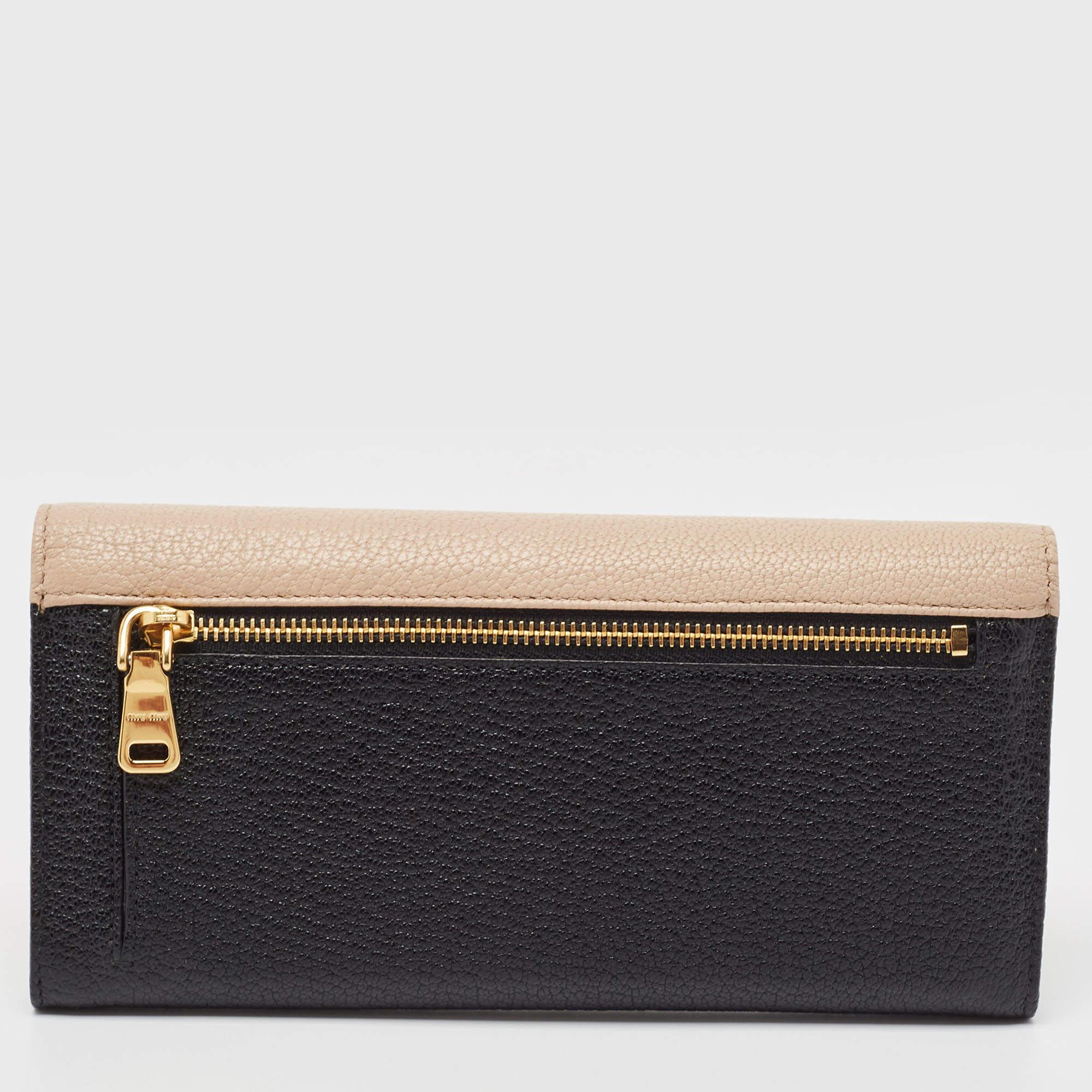 Miu Miu Black/Beige Leather Bow Flap Continental Wallet 2