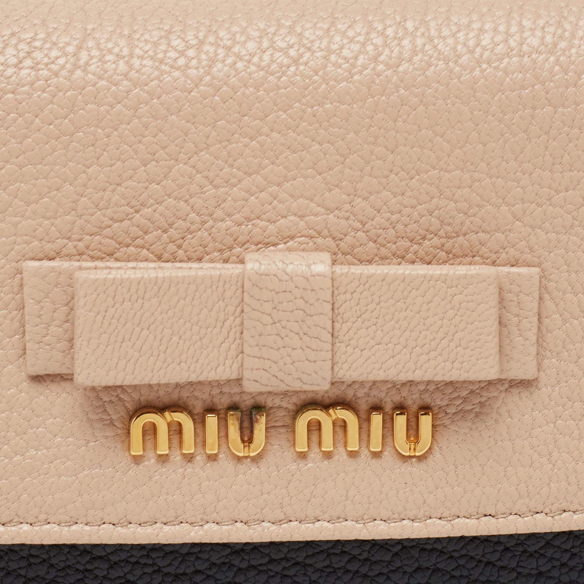 Miu Miu Black/Beige Leather Bow Flap Continental Wallet 4