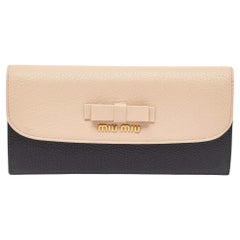 Miu Miu Black/Beige Leather Bow Flap Continental Wallet