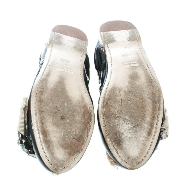 Miu Miu Black/Beige Patent Leather Embellished Scrunch Ballet Flats ...