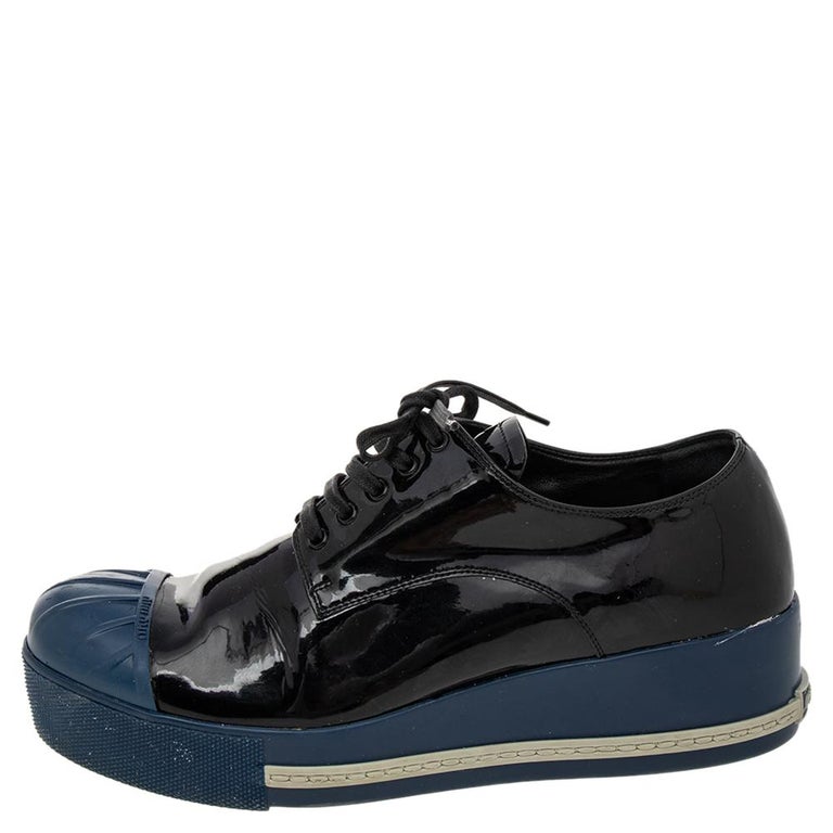 Miu Miu Black/Blue Patent Leather Rubber Cap Toe Platform Sneakers Size ...