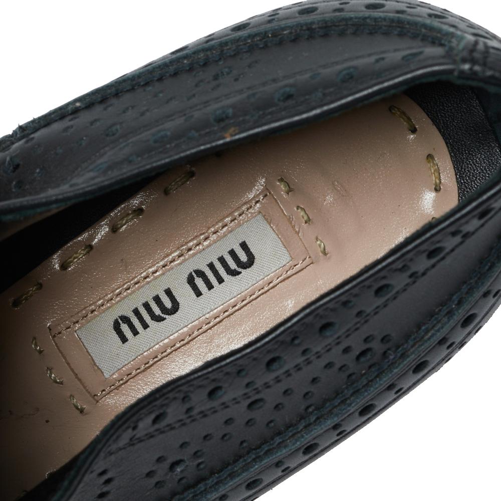 Women's Miu Miu Black Brogue Leather Oxford Platform Sneakers Size 40