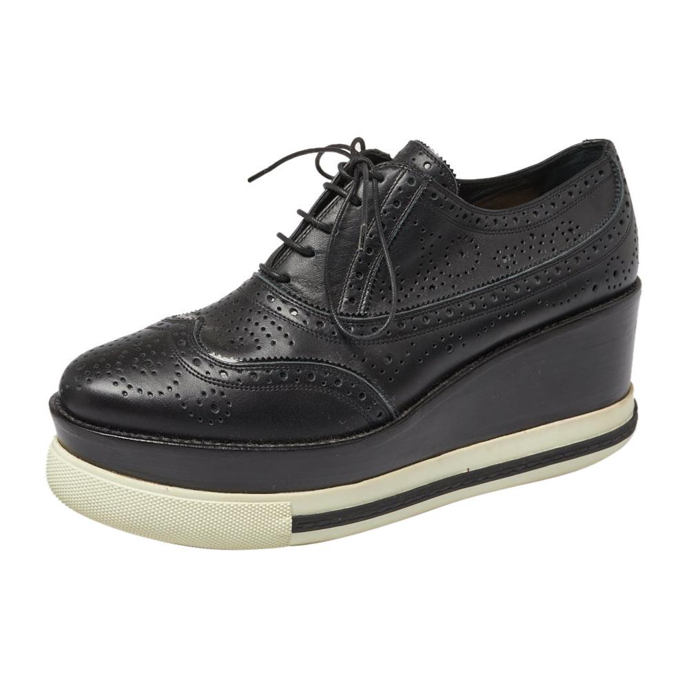 Miu Miu Black Brogue Leather Oxford Platform Sneakers Size 40