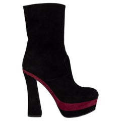 MIU MIU black & burgundy suede PLATFORM MID CALF Boots Shoes 37