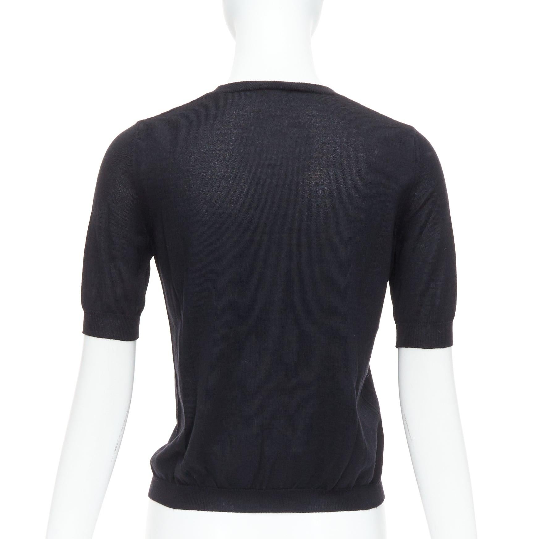 Pull-over à manches courtes en maille câblée noire MIU MIU IT38 XS Pour femmes en vente