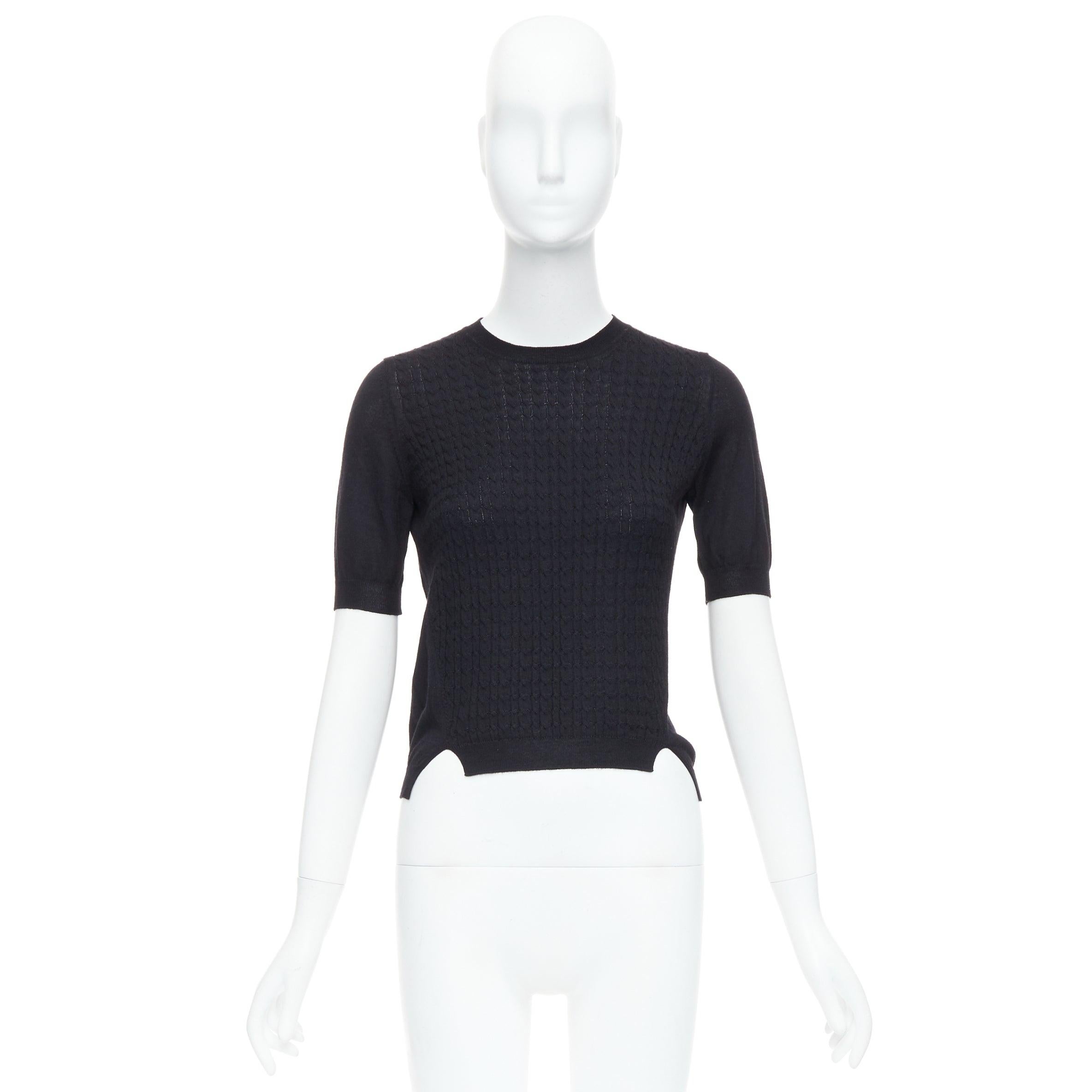 Pull-over à manches courtes en maille câblée noire MIU MIU IT38 XS en vente 4