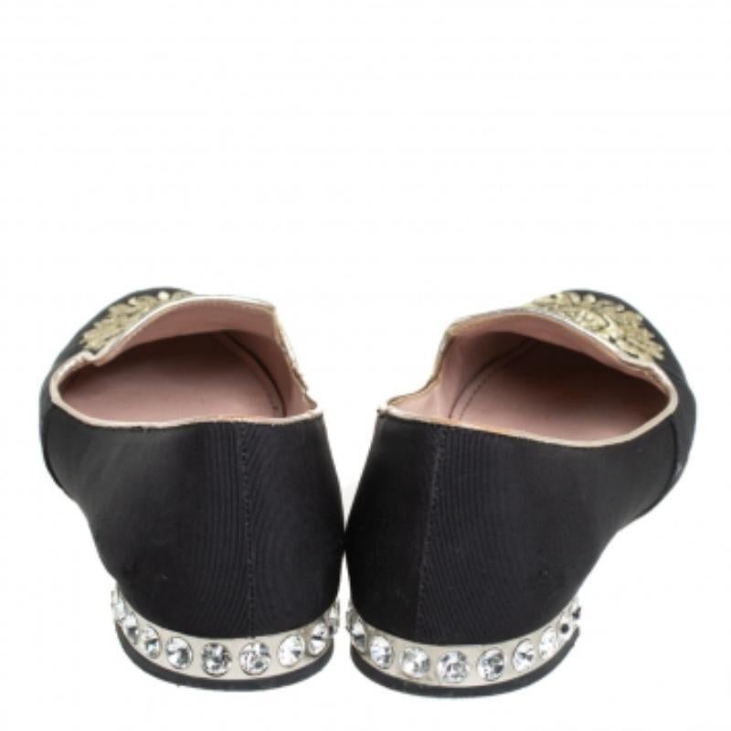 Women's Miu Miu Black Canvas Embroidered Crystal Embellished Smoking Slippers Size 36 For Sale