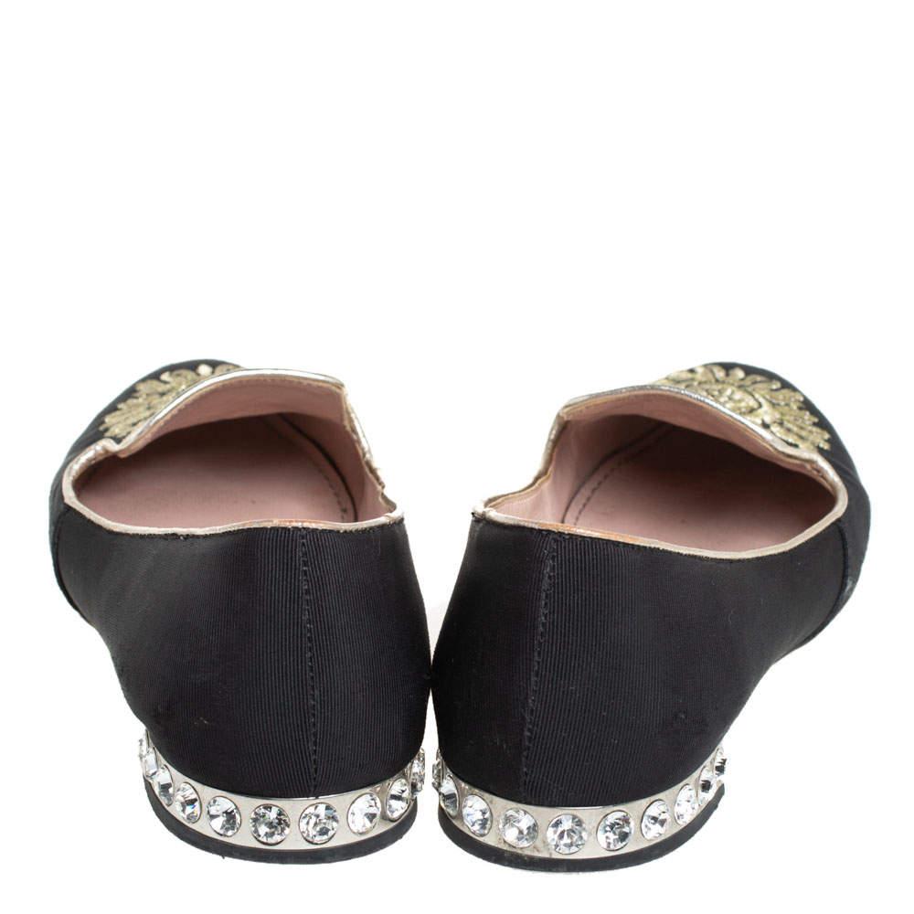 Miu Miu Black Canvas Embroidered Crystal Embellished Smoking Slippers Size 36 1