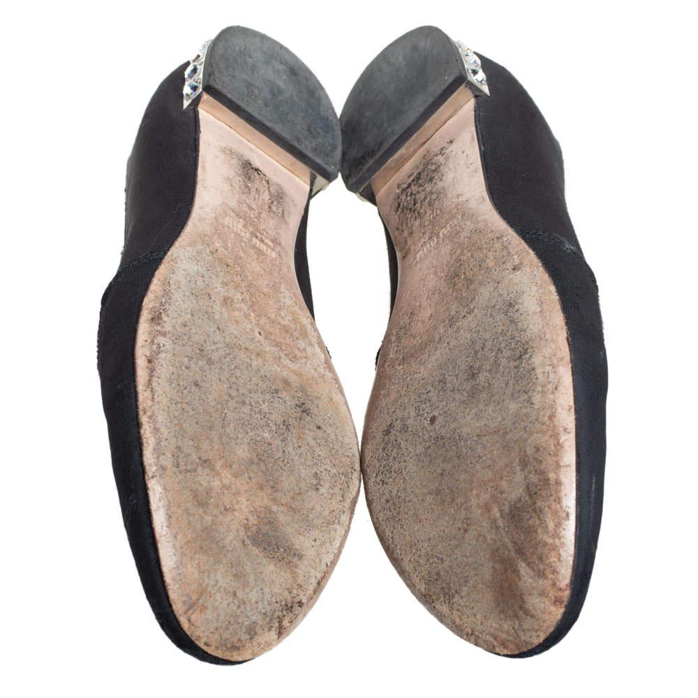 Miu Miu Black Canvas Embroidered Crystal Embellished Smoking Slippers Size 36 2
