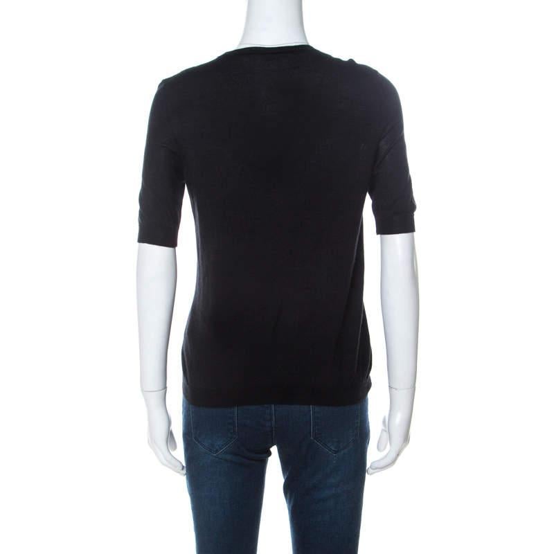 Miu Miu Black Cashmere Rib Knit Short Sleeve Top S In Good Condition In Dubai, Al Qouz 2