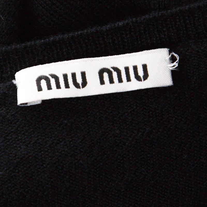 Miu Miu Black Cashmere Rib Knit Short Sleeve Top S 1