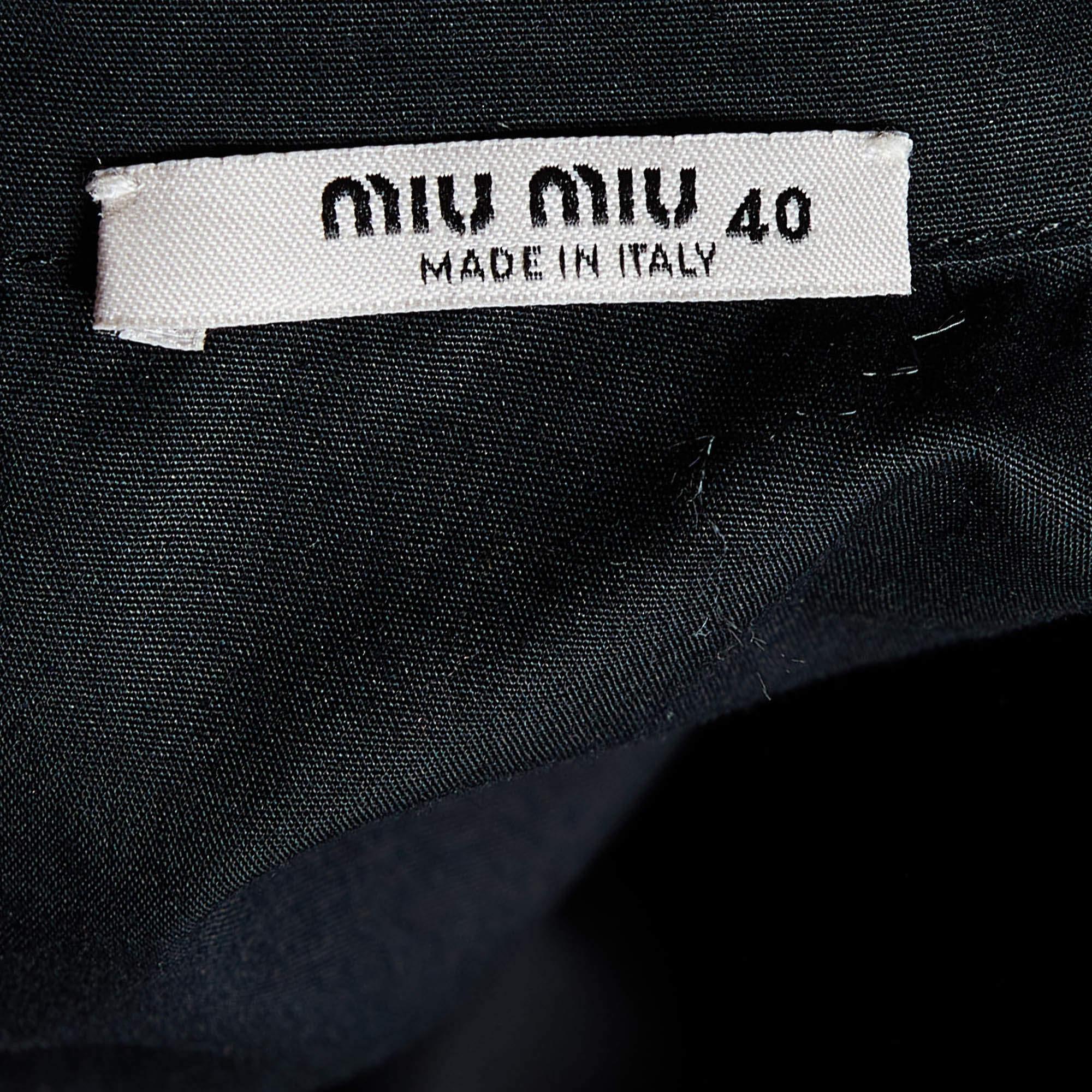 Women's Miu Miu Black Cotton Bow Neck Detail Mini Dress S