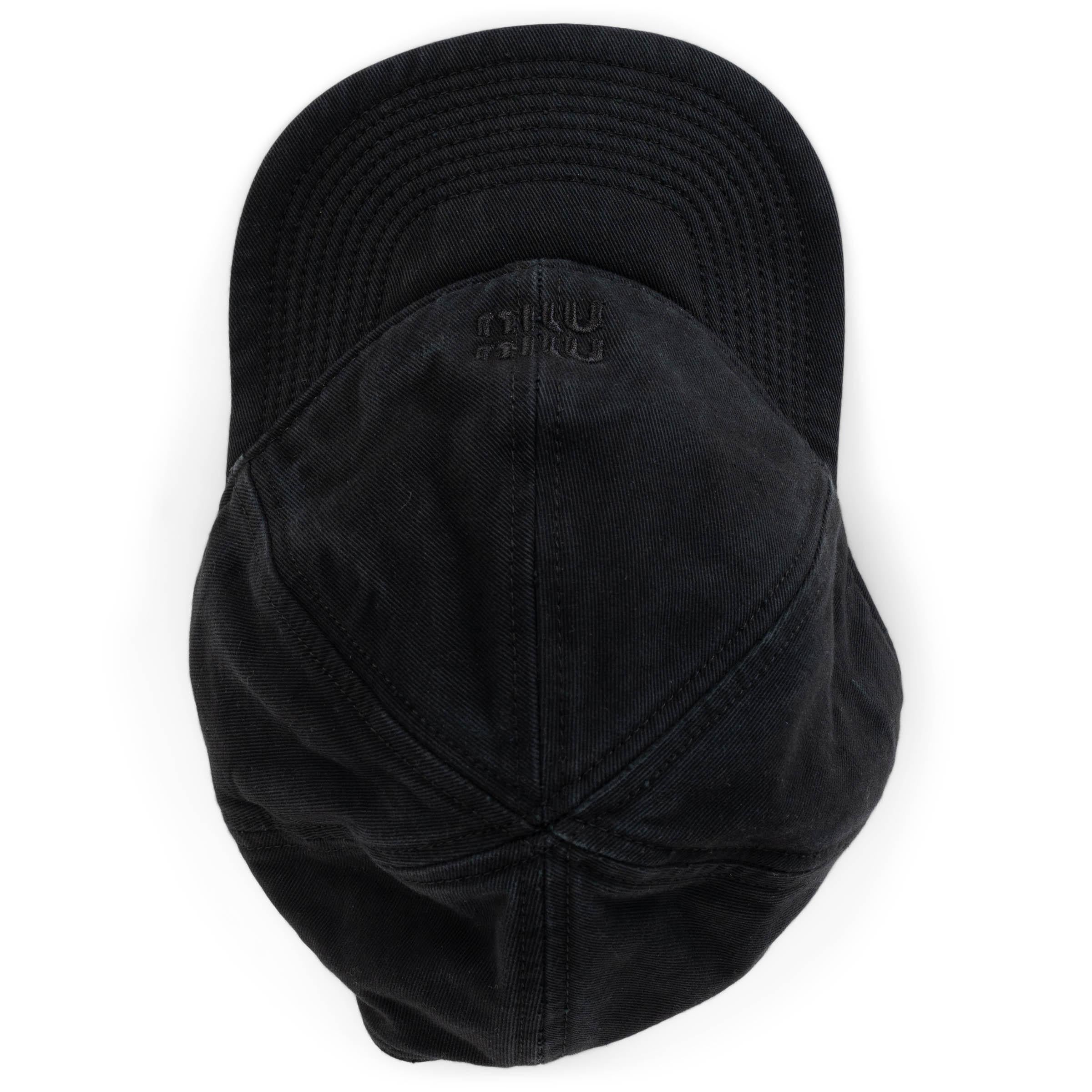 Donna MIU MIU nero cotone DRILL EMBROIDERED LOGO BASEBALL CAP S in vendita