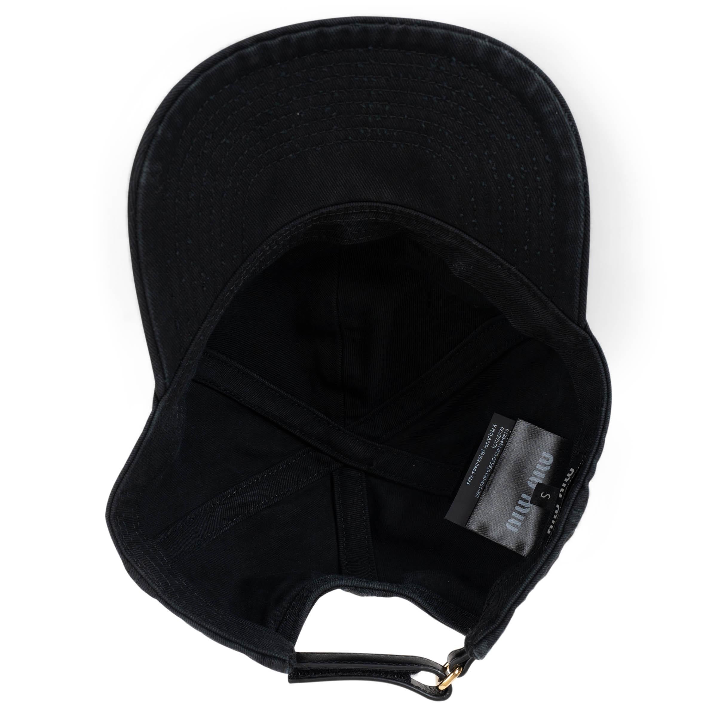MIU MIU nero cotone DRILL EMBROIDERED LOGO BASEBALL CAP S in vendita 1