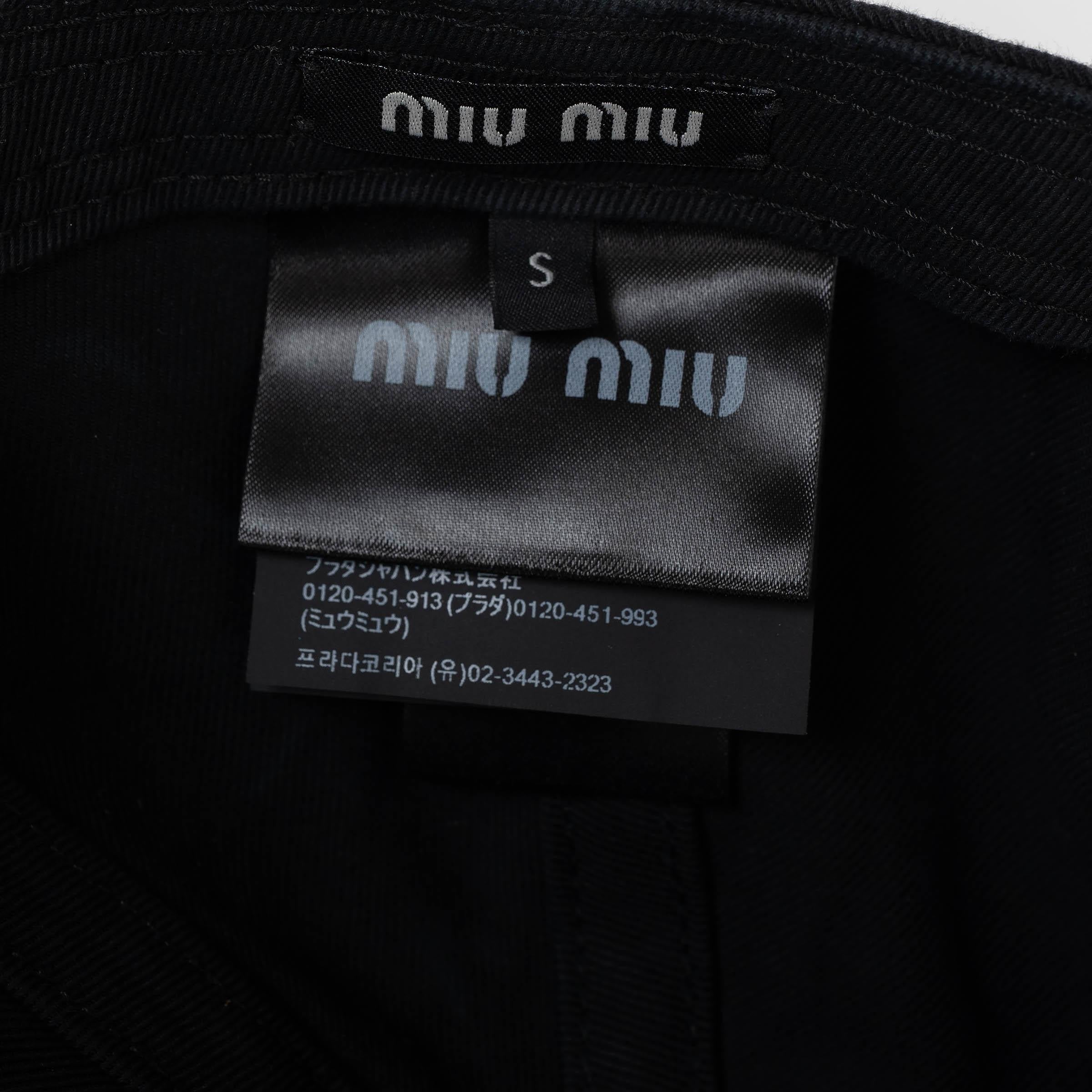 MIU MIU nero cotone DRILL EMBROIDERED LOGO BASEBALL CAP S in vendita 2