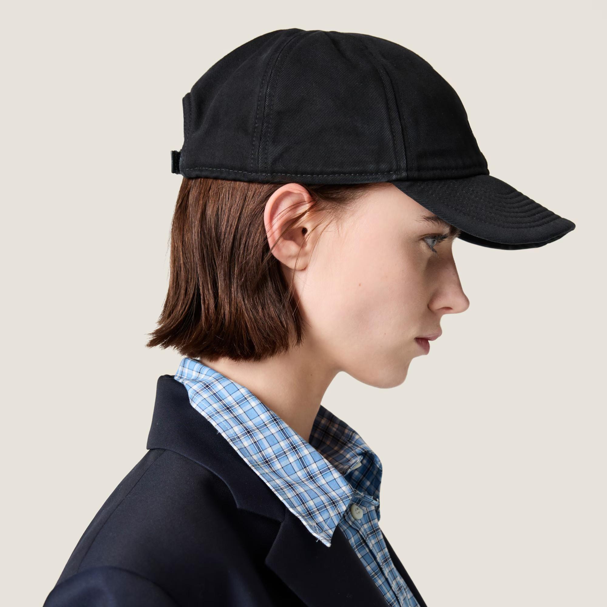 MIU MIU nero cotone DRILL EMBROIDERED LOGO BASEBALL CAP S in vendita 3