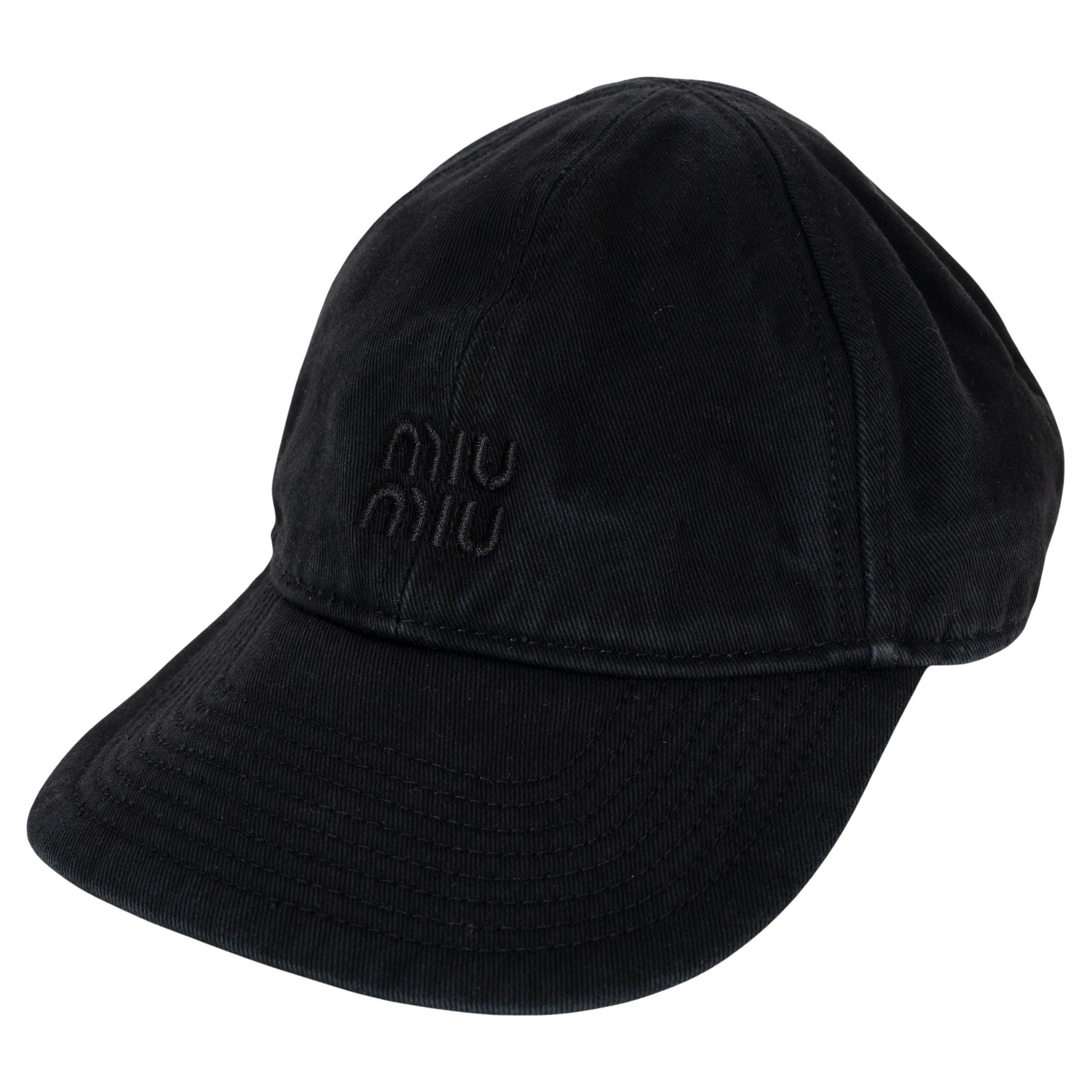 MIU MIU nero cotone DRILL EMBROIDERED LOGO BASEBALL CAP S in vendita