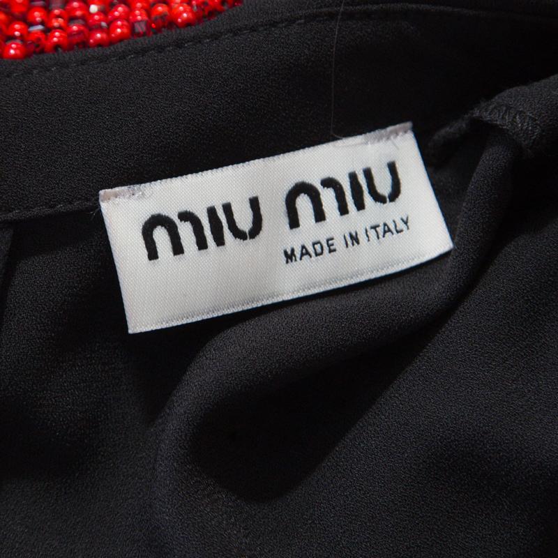 Women's Miu Miu Black Crepe Embellished Collar Detail Long Sleeve Dress S