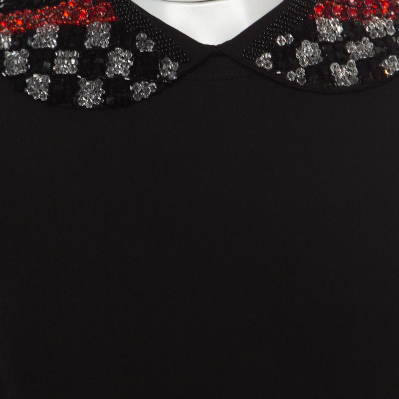 Miu Miu Black Crepe Embellished Collar Detail Long Sleeve Dress S 2