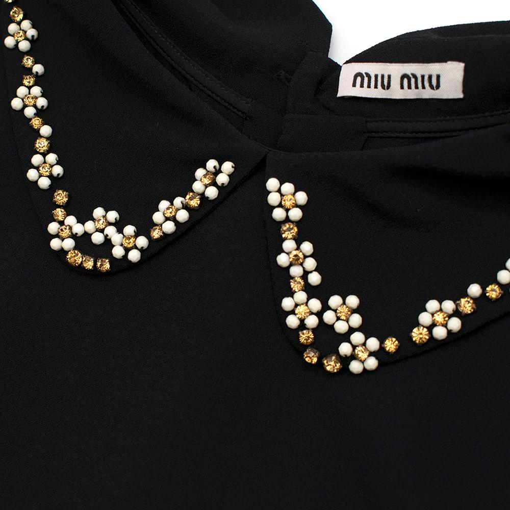 Miu Miu Black Crepe Floral Crystal Embellished Shirt estimated size XS In Excellent Condition For Sale In London, GB