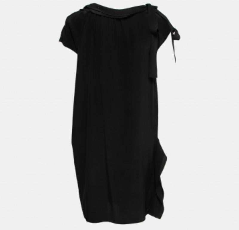 Miu Miu Schwarzer Krepp-Krawattenausschnitt Gerafftes Kurzes Kleid XS im Angebot 1
