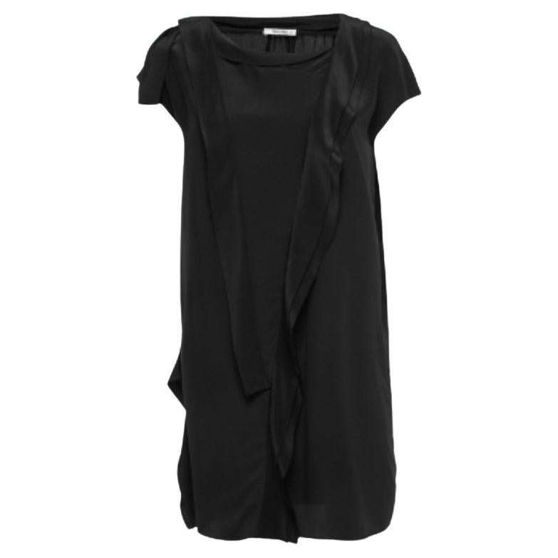 Miu Miu Schwarzer Krepp-Krawattenausschnitt Gerafftes Kurzes Kleid XS