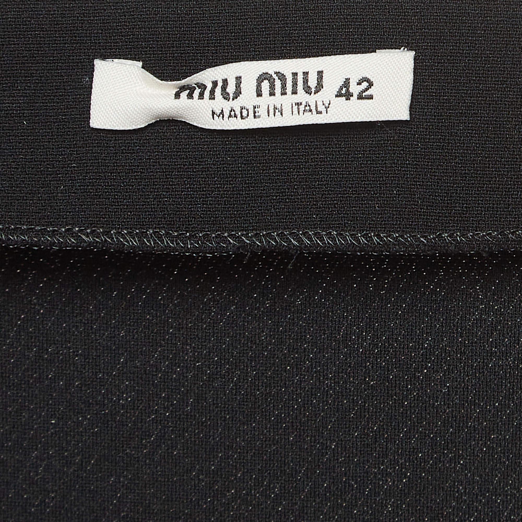 Women's Miu Miu Black Crepe Tie-Up Detail Faille Cady Mini Dress M