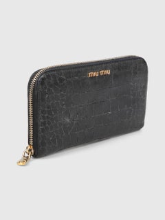Miu Miu Black Croc Embossed Leather Wallet