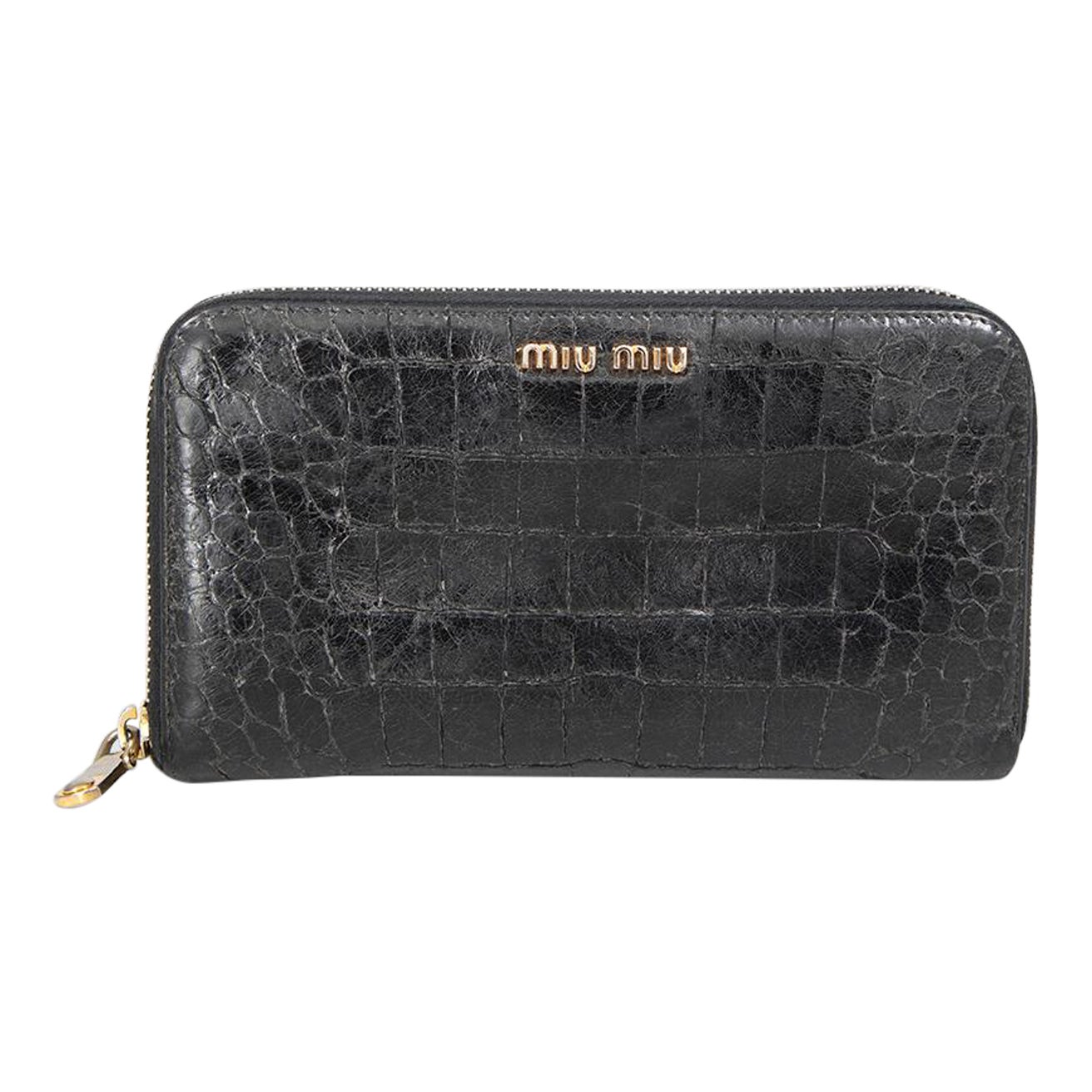 Miu Miu Black Croc Embossed Leather Wallet