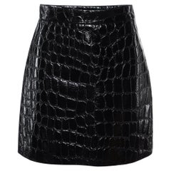 Miu Miu Black Crocodile Embossed Ciré Mini Skirt S