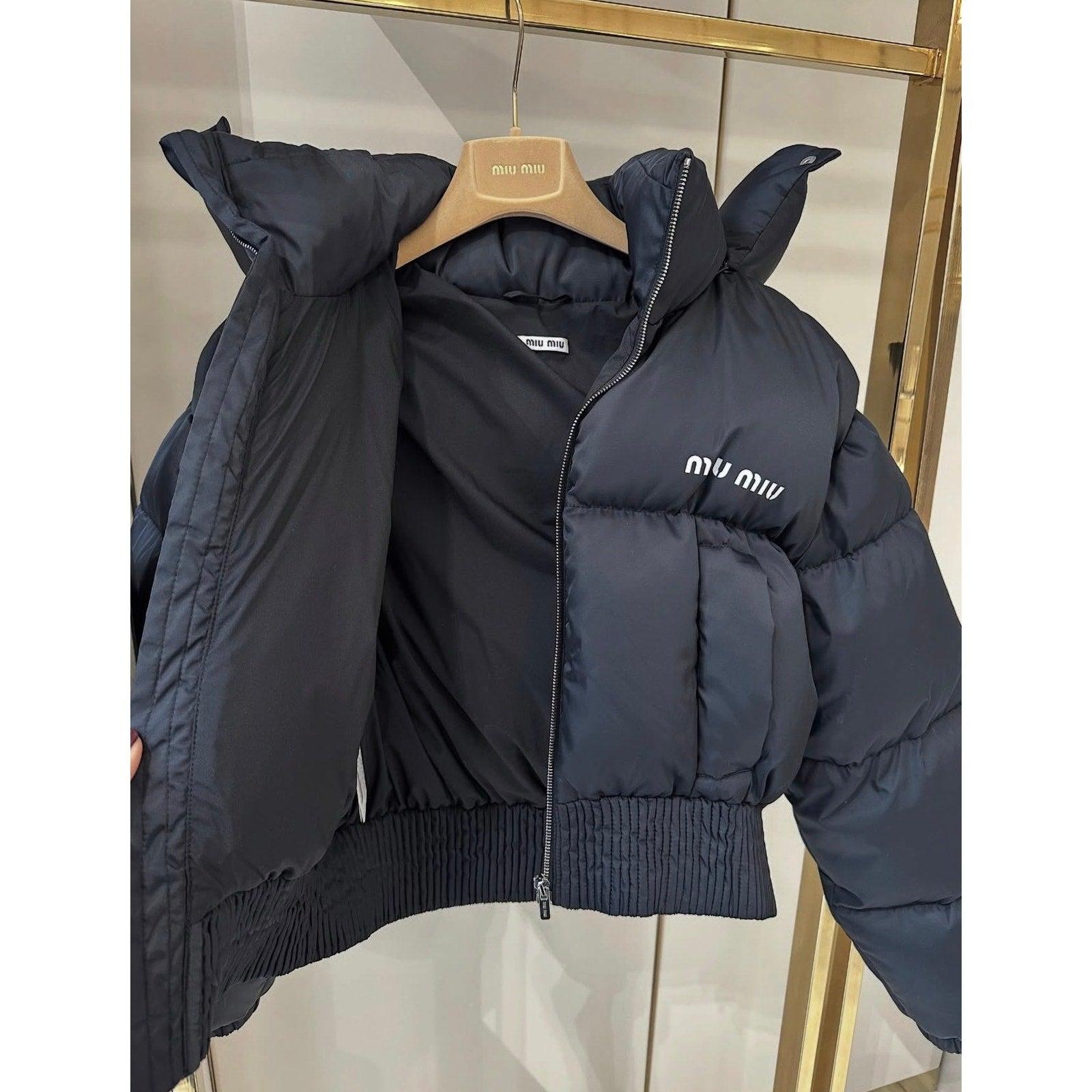 Nero MIU MIU Black Cropped Puffer Jacket - Size 38 in vendita