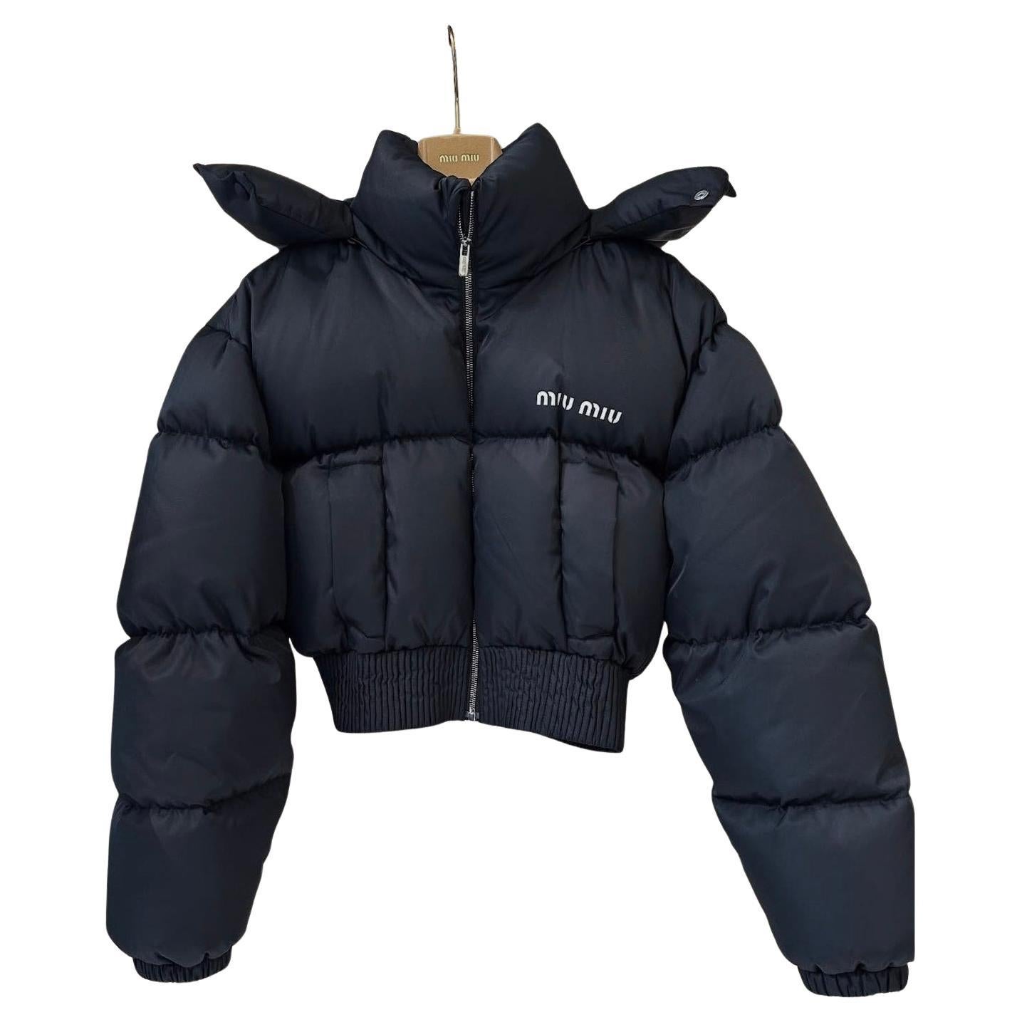 MIU MIU Black Cropped Puffer Jacket - Size 38