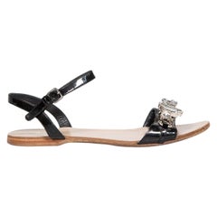 Miu Miu Black Crystal Embellished Flat Sandals Size IT 37.5