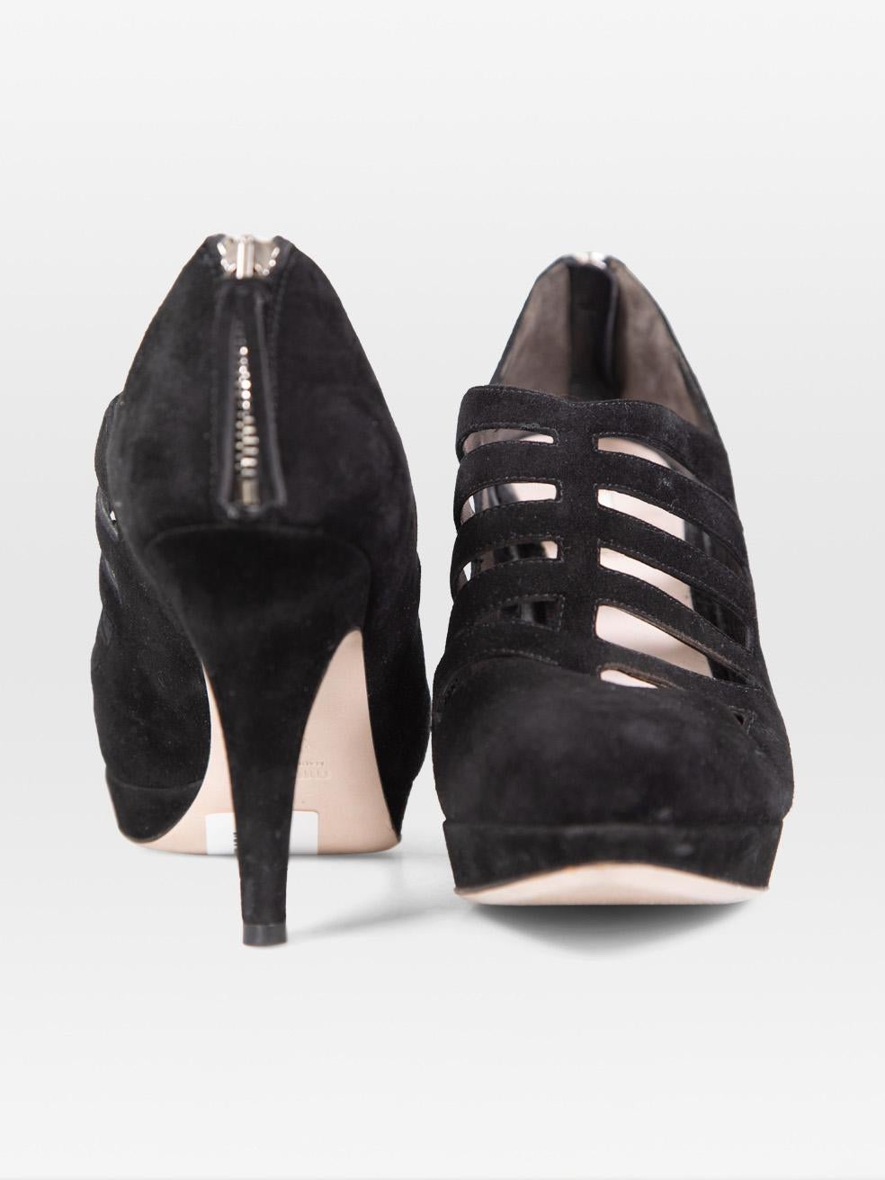 Miu Miu Black Cut Out Suede Heels Size IT 38.5 In Good Condition For Sale In London, GB