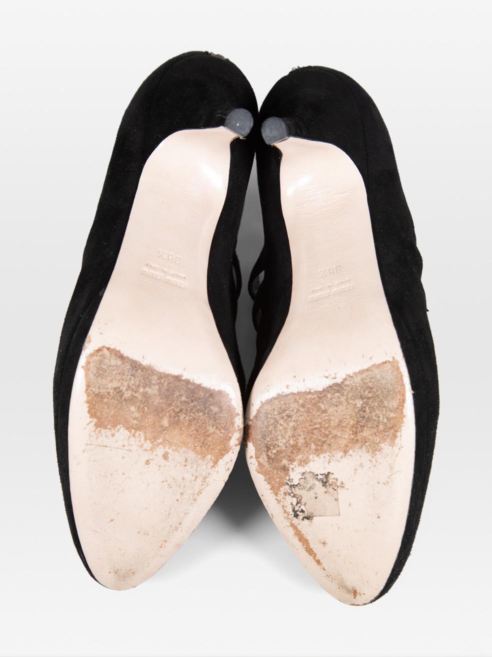 Women's Miu Miu Black Cut Out Suede Heels Size IT 38.5 For Sale
