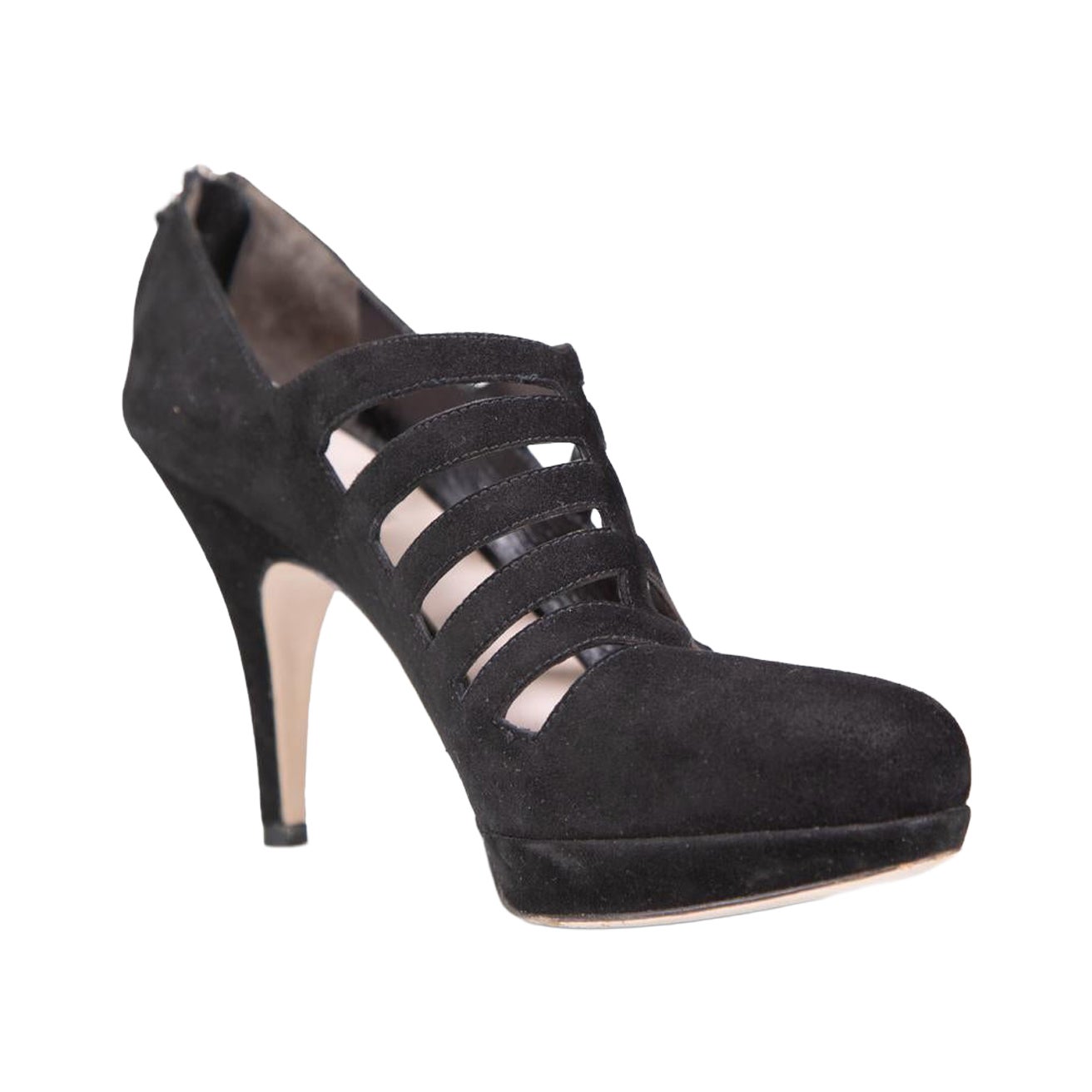 Tacones de ante recortados negros Miu Miu Talla IT 38.5 en venta