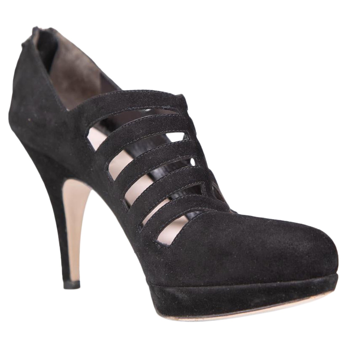 Miu Miu Black Cut Out Suede Heels Size IT 38.5