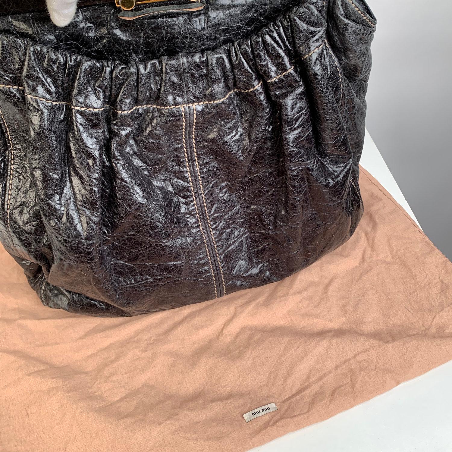 Miu Miu Black Distressed Leather Frame Tote Bag Satchel 5