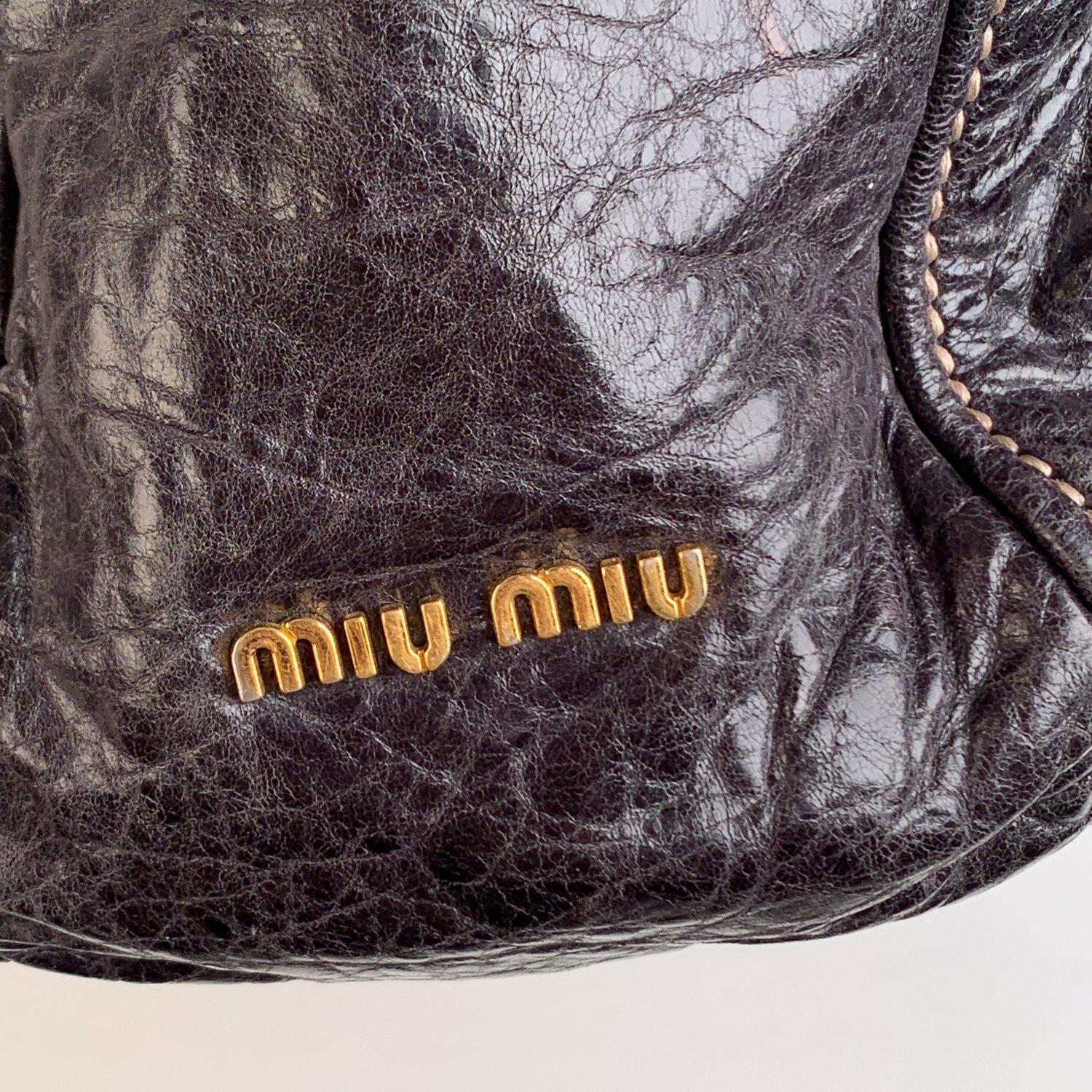 Women's Miu Miu Black Distressed Leather Frame Tote Bag Satchel