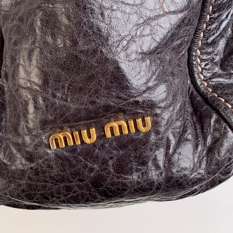Miu Miu Black Distressed Leather Frame Tote Bag Satchel For Sale at