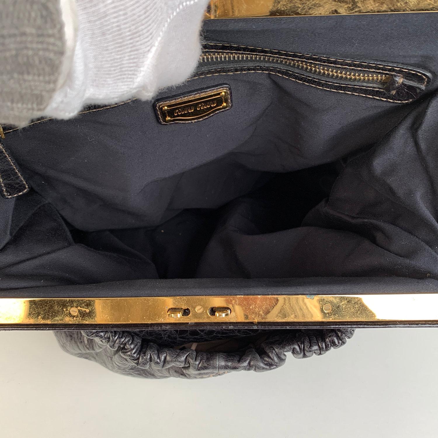 Miu Miu Black Distressed Leather Frame Tote Bag Satchel 1