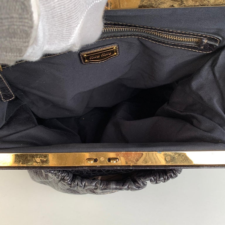 Miu Miu Black Distressed Leather Frame Tote Bag Satchel For Sale at