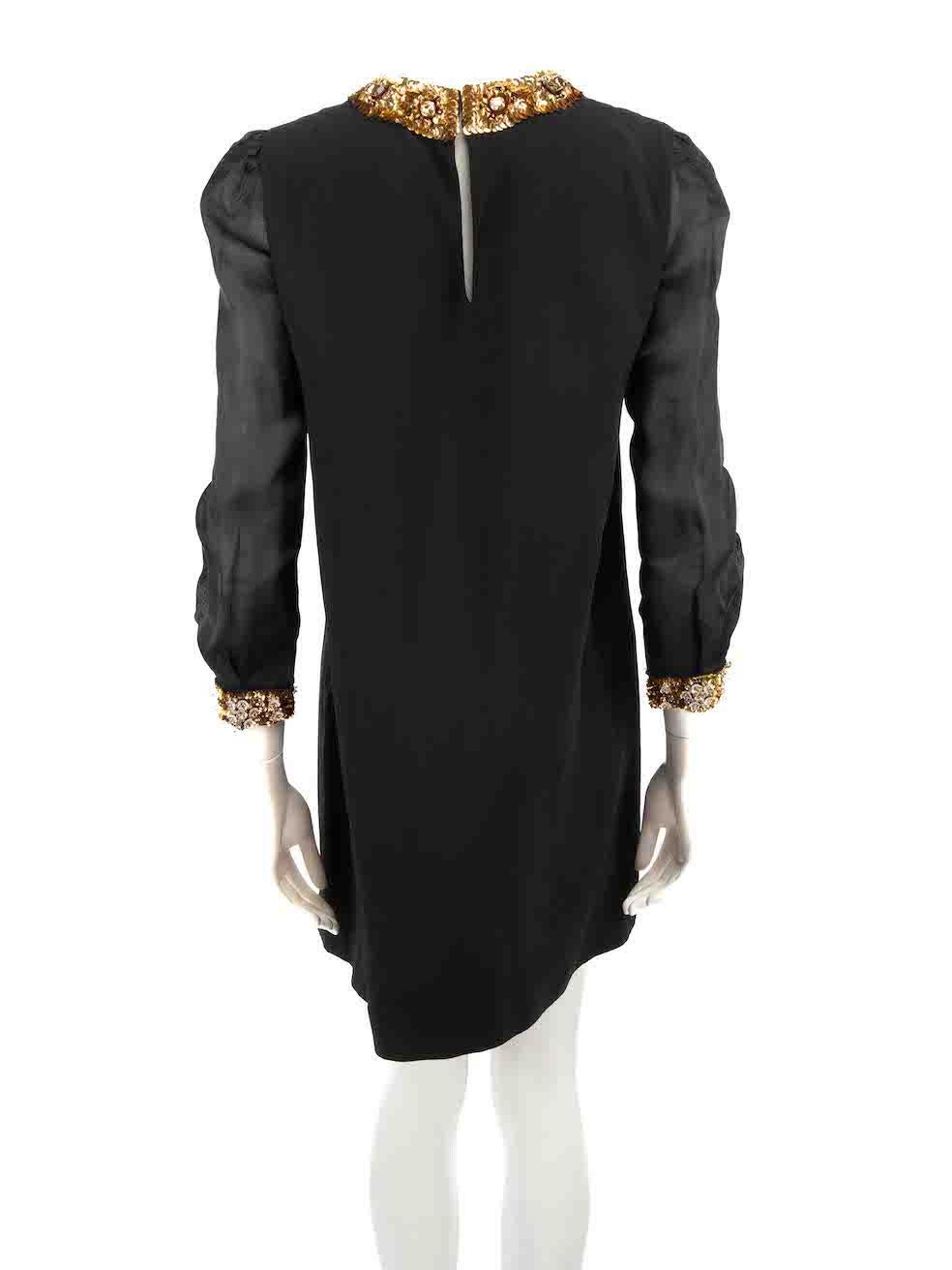 Miu Miu Black Embellished Sheer Sleeve Dress Size M In Good Condition For Sale In London, GB